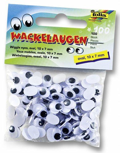 folia 751007 - Wackelaugen mit beweglicher Pupille, weiß, oval ca. 10 x 7 mm, 100 Stück - ideal für das Basteln von Figuren und Tieren folia 751007 - Wackelaugen mit beweglicher Pupille, weiß, oval ca. 10 x 7 mm, 100 Stück - ideal für das Basteln von Figuren und Tieren von folia