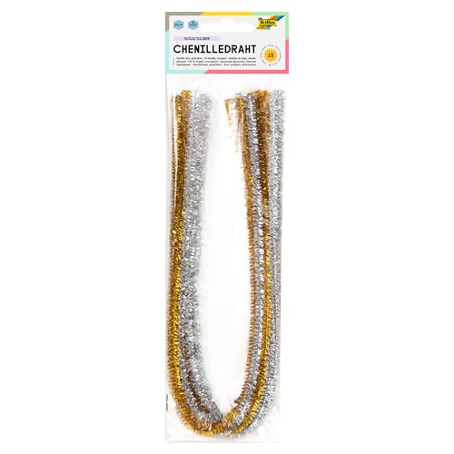 folia 77860/65 - Chenilledraht, Pfeifenputzer, 10 Stück in gold & silber sortiert, Durchmesser 8 mm und 50 cm lang, ideal für Kinder zum Basteln und Gestalten von Tieren, Figuren und anderen Formen folia 77860/65 - Chenilledraht, Pfeifenputzer, 10 Stück in gold & silber sortiert, Durchmesser 8 mm und 50 cm lang, ideal für Kinder zum Basteln und Gestalten von Tieren, Figuren und anderen Formen von folia