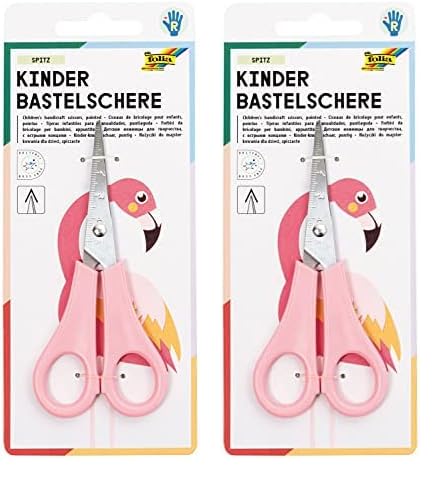 folia 782 - Bastel-Schere für Kinder, für Rechtshänder, spitz, ca. 13,5 cm lang, mit cm-Einteilung, farbig sortiert in rosa und blau (Packung mit 2) von folia
