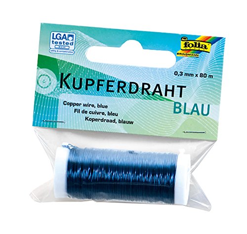 folia 79235 - Kupferdraht blau, 1 Spule 0,3 mm x 80 m - ideal für Bastelarbeiten, Gestecke und Gebinde von folia