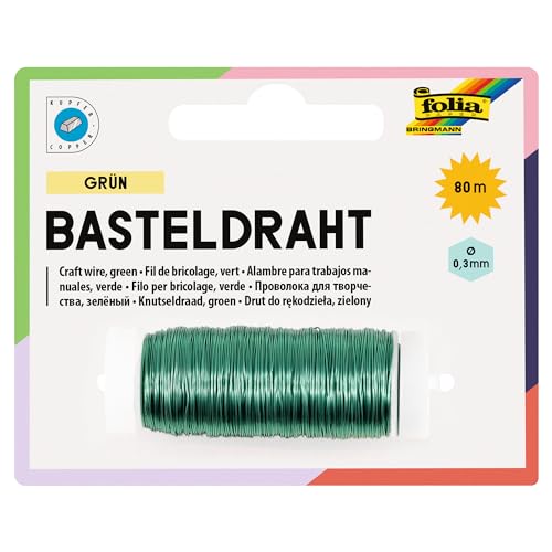 folia 79251 - Kupferdraht grün, 1 Spule 0,3 mm x 80 m - ideal für Bastelarbeiten, Gestecke und Gebinde von folia