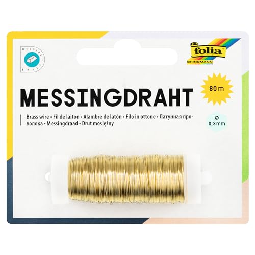 folia 79465 - Messingdraht, gold, 1 Spule 0,3 mm x 80 m - ideal für Bastelarbeiten, Gestecke und Schmuck von folia