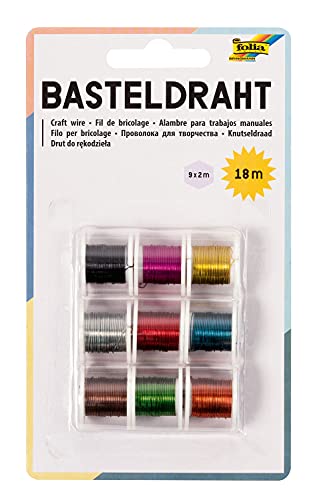 folia 79909 - Basteldraht - Set mit 9 Spulen, sortiert in 9 Farben - ideal zur Gestaltung von Schmuck oder zum Verzieren von Bastelarbeiten von folia