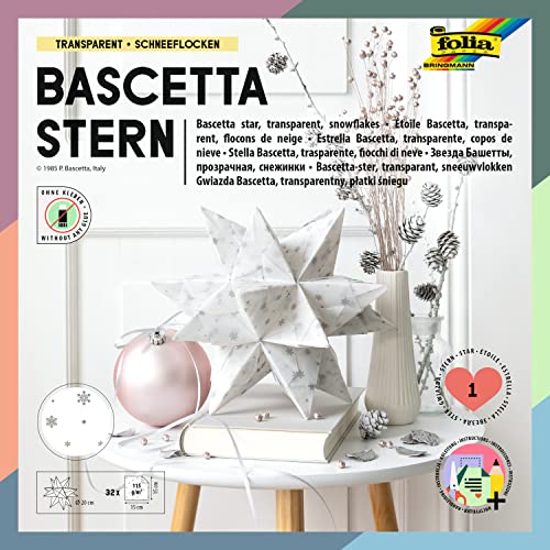 folia 801/1515 - Bastelset Bascetta Stern, aus Transparentpapier weiß/silberne Schneeflocken, 15 x 15 cm, 32 Blatt, fertige Größe des Papiersterns ca. 20 cm, mit Anleitung, zur zeitlosen Dekoration folia 801/1515 - Bastelset Bascetta Stern, aus Transparentpapier weiß/silberne Schneeflocken, 15 x 15 cm, 32 Blatt, fertige Größe des Papiersterns ca. 20 cm, mit Anleitung, zur zeitlosen Dekoration von folia