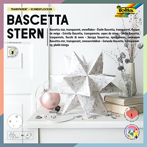 folia 801/2020 - Bastelset Bascetta Stern, aus Transparentpapier weiß/silberne Schneeflocken, 20 x 20 cm, 32 Blatt, fertige Größe des Papiersterns ca. 30 cm, mit Anleitung, zur zeitlosen Dekoration folia 801/2020 - Bastelset Bascetta Stern, aus Transparentpapier weiß/silberne Schneeflocken, 20 x 20 cm, 32 Blatt, fertige Größe des Papiersterns ca. 30 cm, mit Anleitung, zur zeitlosen Dekoration von folia