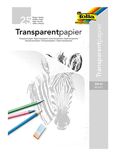 folia 8050/25 - Transparentpapier Block, DIN A3, 80 g/qm, 25 Blatt, weiß transparent, zum Abpausen, Zeichnen und Skizzieren von folia