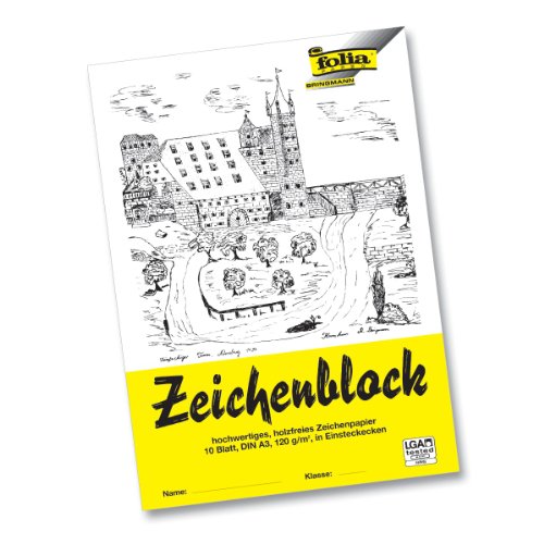 folia 8103 - Zeichenblock mit Leinenecken 120 g/m², DIN A3, 10 Bogen, weiß, hochwertiges, holzfreies Zeichenpapier folia 8103 - Zeichenblock mit Leinenecken 120 g/m², DIN A3, 10 Bogen, weiß, hochwertiges, holzfreies Zeichenpapier von folia