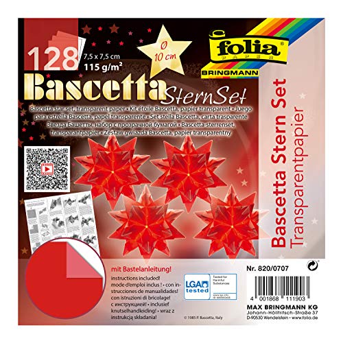 folia 820/0707 - Bastelset Bascetta Stern, Transparent rot, 7,5 x 7,5 cm, 128 Blatt, fertige Größe des Papiersterns ca. 10 cm, mit ausführlicher Anleitung - ideal zur zeitlosen Dekoration folia 820/0707 - Bastelset Bascetta Stern, Transparent rot, 7,5 x 7,5 cm, 128 Blatt, fertige Größe des Papiersterns ca. 10 cm, mit ausführlicher Anleitung - ideal zur zeitlosen Dekoration von folia