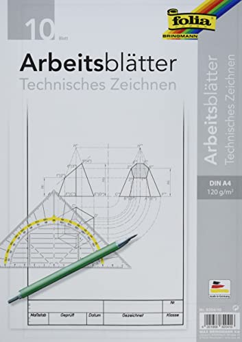 folia 8204/10 - Zeichenpapier, Block mit Arbeitsblättern für technisches Zeichnen, DIN A4, 10 Blatt, 120 g/qm, weiß, mit Vordruck folia 8204/10 - Zeichenpapier, Block mit Arbeitsblättern für technisches Zeichnen, DIN A4, 10 Blatt, 120 g/qm, weiß, mit Vordruck von folia
