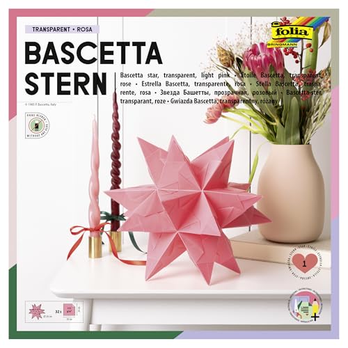 folia 826/2020 - Bastelset Bascetta Stern, Transparent rosa, 20 x 20 cm, 32 Blatt, fertige Größe des Papiersterns ca. 30 cm, mit ausführlicher Anleitung - ideal zur zeitlosen Dekoration von folia