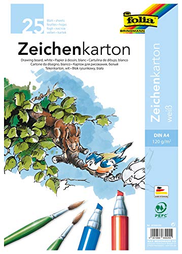 folia 8300/25 - Zeichenkarton, 120 g/m², DIN A4, 25 Blatt, weiß - Zeichenpapier für vielfältige kreative Ideen von folia