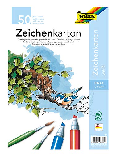 folia 8300 - Zeichenkarton, 120 g/m², DIN A4, 50 Blatt, weiß - Zeichenpapier für vielfältige kreative Ideen von folia