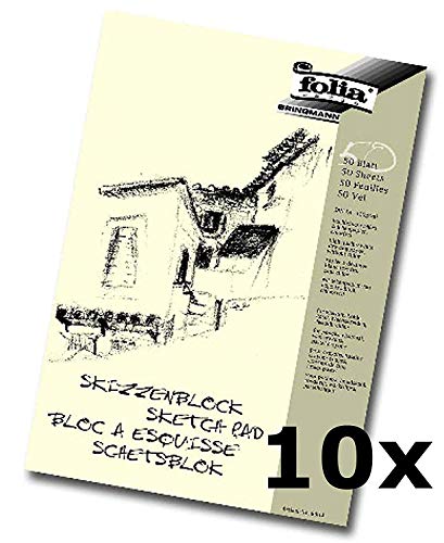 folia 8304 - Skizzenblock, 120 g/m², DIN A4, 50 Blatt (10 Stück) von folia