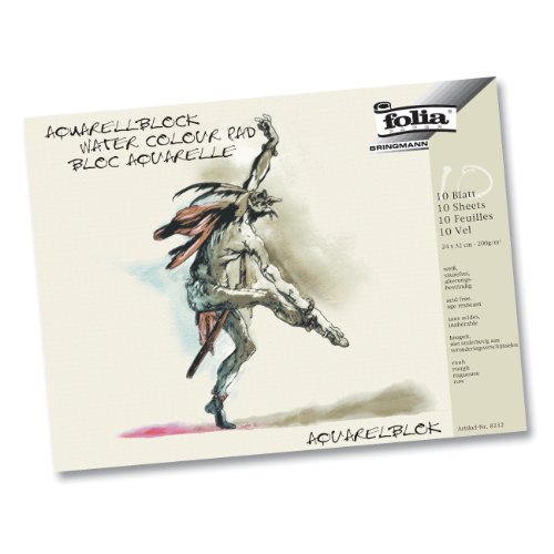 folia 8333 - Aquarellblock, rauh, 200 g/qm, ca. 30 x 40 cm, 10 Bogen, 4-fach geleimt - Aquarellpapier weiß, säurefrei, alterungsbeständig von folia