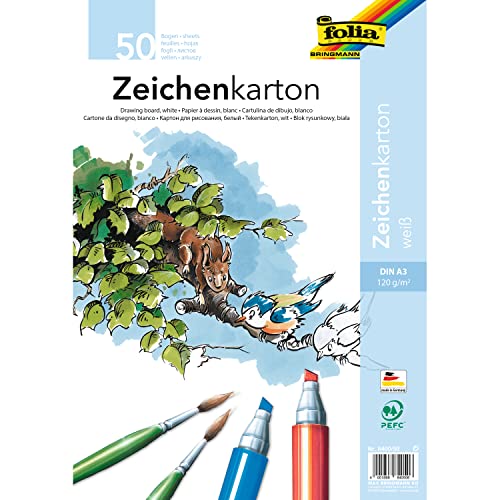 folia 8400/50 - Zeichenkarton, 120 g/qm, DIN A3, 50 Blatt, weiß - Zeichenpapier für vielfältige kreative Ideen folia 8400/50 - Zeichenkarton, 120 g/qm, DIN A3, 50 Blatt, weiß - Zeichenpapier für vielfältige kreative Ideen von folia