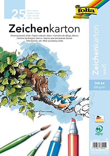 folia 8600/25 - Zeichenkarton, 200 g/qm, DIN A4, 25 Blatt, weiß - Zeichenpapier für vielfältige kreative Ideen von folia