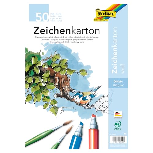 folia 8600 - Zeichenkarton, 200 g/qm, DIN A4, 50 Blatt, weiß - Zeichenpapier für vielfältige kreative Ideen folia 8600 - Zeichenkarton, 200 g/qm, DIN A4, 50 Blatt, weiß - Zeichenpapier für vielfältige kreative Ideen von folia