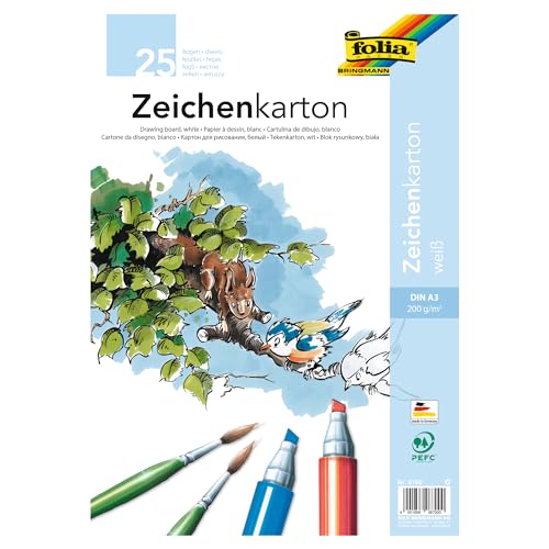 folia 8700 - Zeichenkarton, 200 g/qm, DIN A3, 25 Blatt, weiß - Zeichenpapier für vielfältige kreative Ideen folia 8700 - Zeichenkarton, 200 g/qm, DIN A3, 25 Blatt, weiß - Zeichenpapier für vielfältige kreative Ideen von folia