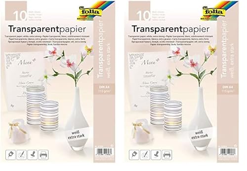 folia 87400 - Transparentpapier, DIN A4, 10 Blatt, weiß - vielseitig einsetzbar (Packung mit 2) von folia