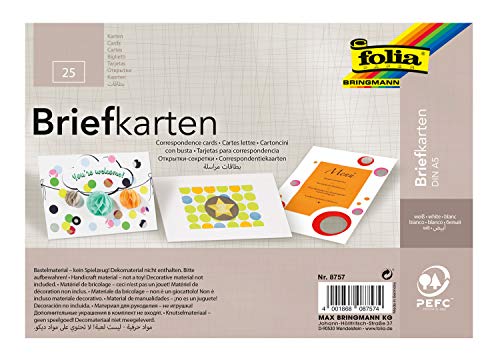 folia 8757 - Briefkarten weiß, DIN A5 einfach, 25 Stück - Doppelkarten zum kreativen Gestalten von Einladungen, Glückwunschkarten von folia