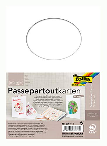 folia 8767/10 - Passepartoutkarten mit ovalem Ausschnitt, weiß, DIN A6, 10 Karten und Kuverts - ideal zum kreativen Gestalten von Einladungen, Glückwunschkarten von folia