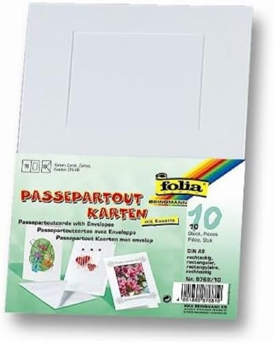 folia 8768/10 - Passepartoutkarten mit rechteckigem Ausschnitt, weiß, DIN A6, 10 Karten und Kuverts - ideal zum kreativen Gestalten von Einladungen, Glückwunschkarten von folia