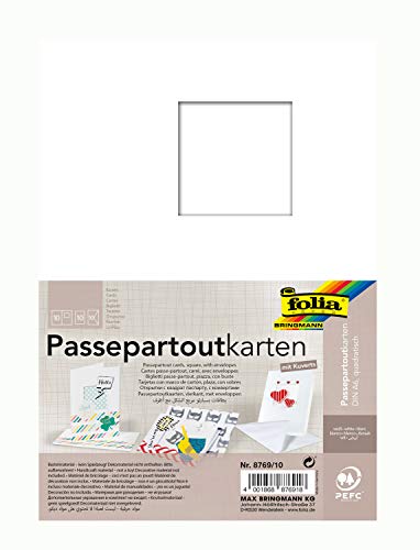folia 8769/10 - Passepartoutkarten mit quadratischem Ausschnitt, weiß, DIN A6, 10 Karten und Kuverts - ideal zum kreativen Gestalten von Einladungen, Glückwunschkarten von folia