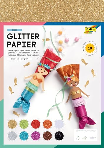 folia 880409 - Glitterpapier, 10 farbig sortiert, ca. 24 x 34 cm von folia