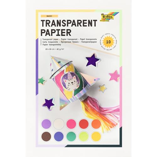 folia 888 - Transparentpapier im Heft, Drachenpapier, ca. 20 x 30 cm, 10 Blatt Sortiert in 10 Farben, 42 g/qm, durchschimmernd, (5) von folia