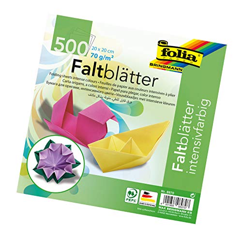 folia 8970 - Faltblätter 20 x 20 cm, 70 g/qm, 500 Blatt sortiert in 10 intensiven Farben - ideal zum Papierfalten und für andere kreative Bastelarbeiten von folia