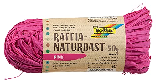 folia 9023 - Raffia Naturbast pink, 1 Bündel mit 50 g, Schnur aus natürlichem Strohgemisch, ideal zum Basteln, zur Dekoration oder für Gestecke, Sträuße und andere floristische Arbeiten von folia