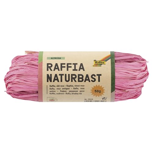 folia 9029 - Raffia Naturbast altrosa, 1 Bündel mit 50 g, Schnur aus natürlichem Strohgemisch, ideal zum Basteln, zur Dekoration oder für Gestecke, Sträuße und andere floristische Arbeiten von folia