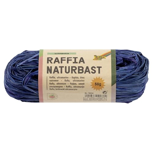 folia 9036 - Raffia Naturbast ultramarin, 1 Bündel mit 50 g, Schnur aus natürlichem Strohgemisch, ideal zum Basteln, zur Dekoration oder für Gestecke, Sträuße und andere floristische Arbeiten von folia