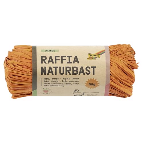 folia 9040 - Raffia Naturbast orange, 1 Bündel mit 50 g, Schnur aus natürlichem Strohgemisch, ideal zum Basteln, zur Dekoration oder für Gestecke, Sträuße und andere floristische Arbeiten von folia