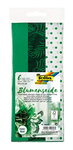 folia 90603 - Blumenseide grün Mix, nassfest, 6 Bogen, 50 x 75 cm, in 3 Designs sortiert, gefaltet auf 12,5 x 25 cm, Seidenpapier zur Dekoration, zum Verpacken und Basteln folia 90603 - Blumenseide grün Mix, nassfest, 6 Bogen, 50 x 75 cm, in 3 Designs sortiert, gefaltet auf 12,5 x 25 cm, Seidenpapier zur Dekoration, zum Verpacken und Basteln von folia