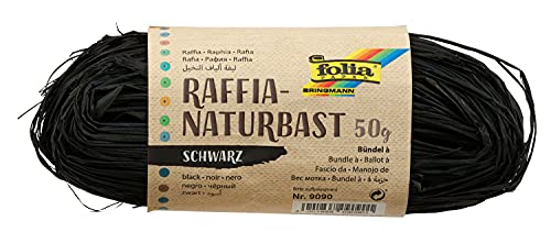 folia 9090 - Raffia Naturbast schwarz, 1 Bündel mit 50 g, Schnur aus natürlichem Strohgemisch, ideal zum Basteln, zur Dekoration oder für Gestecke, Sträuße und andere floristische Arbeiten von folia