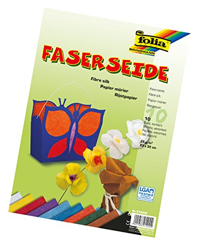 folia 910409 - Faserseide, 10 Blatt, 25 g/qm, ca. 23 x 32 cm, 10 farbig sortiert - ideal für zahlreiche Bastelideen von folia