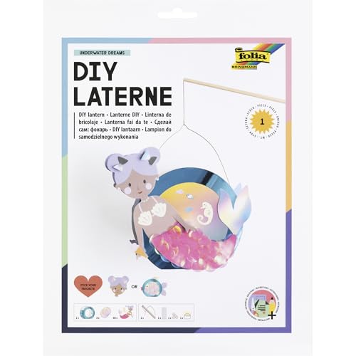 folia 94301 - DIY Laterne UNDERWATER DREAMS, ca. 27,5 x 19 x 6 cm - Laternen Bastelset gestaltbar als Meerjungfrau oder Kugelfisch, inkl. LED Licht, 2 Batterien und Klebepad von folia