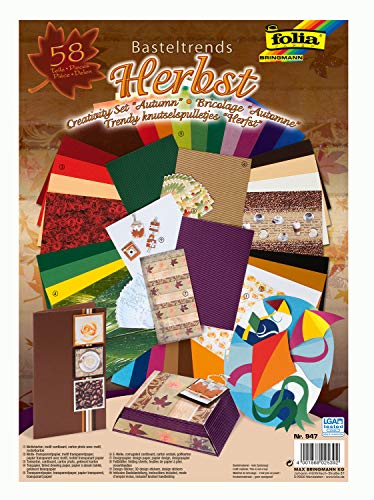 folia 947 - Basteltrends "Herbst", 58 Teile - Kreativset für Kinder und Erwachsene mit verschiedenen Trendmaterialien von folia