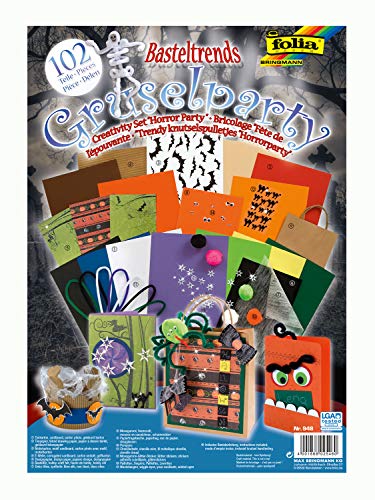 folia 948 - Basteltrends "Gruselparty", 102 Teile - Kreativset für Kinder und Erwachsene mit verschiedenen Trendmaterialien von folia