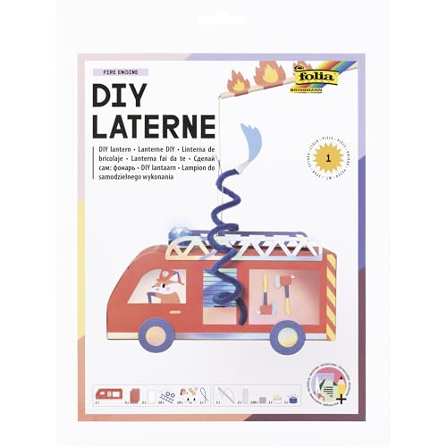 folia 95306 - DIY Laterne FIRE ENGINE, ca. 10,5 x 27 x 10,5 cm - Laternen Bastelset gestaltbar als Feuerwehrauto, inkl. LED Licht, blauem Blinklicht, 4 Batterien und 2 Klebepads folia 95306 - DIY Laterne FIRE ENGINE, ca. 10,5 x 27 x 10,5 cm - Laternen Bastelset gestaltbar als Feuerwehrauto, inkl. LED Licht, blauem Blinklicht, 4 Batterien und 2 Klebepads von folia