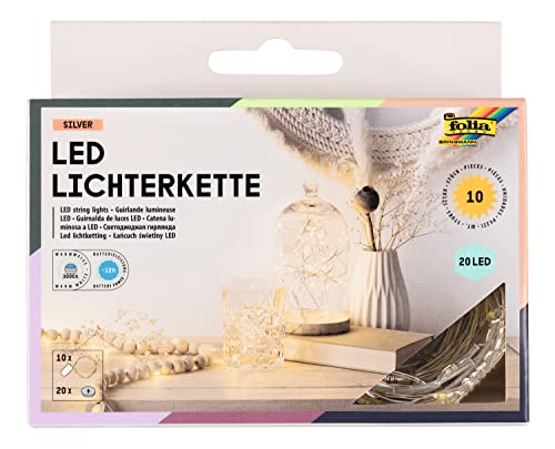 folia 987 - 10x Micro-LED Lichterkette mit je 20 LEDs in Warmweiß, ca. 2,20 m lange LED Beleuchtung aus Silberdraht, inkl. 20 Batterien folia 987 - 10x Micro-LED Lichterkette mit je 20 LEDs in Warmweiß, ca. 2,20 m lange LED Beleuchtung aus Silberdraht, inkl. 20 Batterien von folia