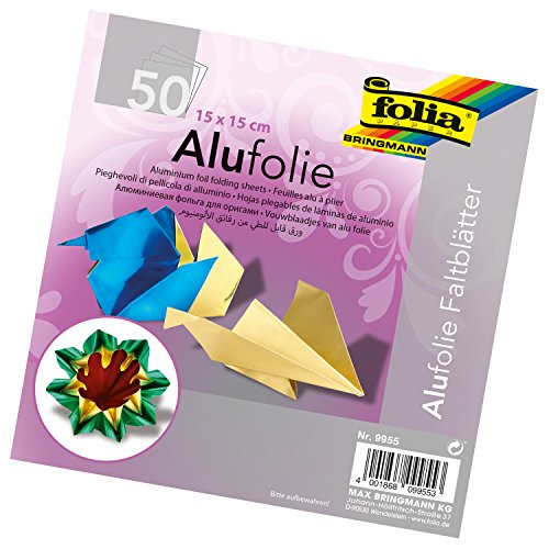 folia 9955 - Faltblätter aus Alufolie 15 x 15 cm, 100 g/qm, 50 Blatt, farbig sortiert - ideal zum Papierfalten und für andere kreative Bastelarbeiten folia 9955 - Faltblätter aus Alufolie 15 x 15 cm, 100 g/qm, 50 Blatt, farbig sortiert - ideal zum Papierfalten und für andere kreative Bastelarbeiten von folia