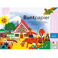 folia Buntpapier gummiert farbsortiert 80 g/qm 12 Blatt von folia
