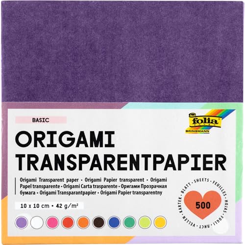 folia 825/1010 - Transparentpapier - Faltblätter, 10 x 10 cm, 500 Blatt, 42 g/qm, sortiert in 10 Farben - ideal für wunderschöne Faltfiguren und -formen folia 825/1010 - Transparentpapier - Faltblätter, 10 x 10 cm, 500 Blatt, 42 g/qm, sortiert in 10 Farben - ideal für wunderschöne Faltfiguren und -formen von folia