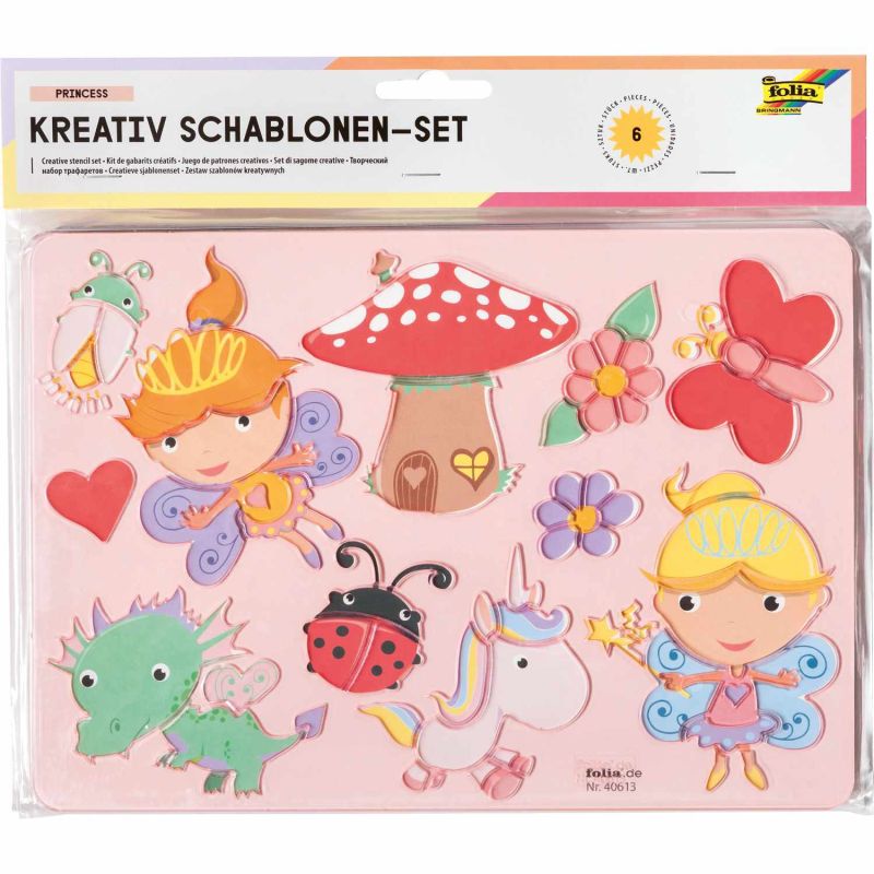 Kreativ-Schablonenset Princess inkl. Malvorlage 6 Stück Kreativ-Schablonenset Princess inkl. Malvorlage 6 Stück von folia
