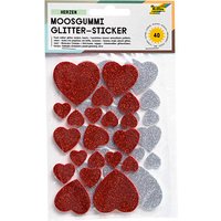 folia Moosgummi Glitter Herzen rot und silber 40 St. von folia