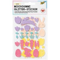 folia Moosgummi Glitter-Sticker EASTER gelb, lachs, rosa, lila, mint 52 St. von folia