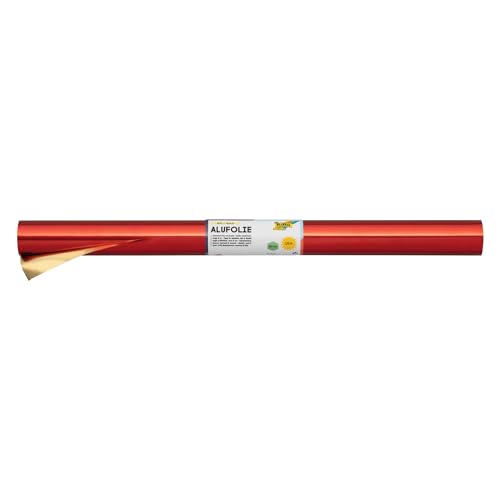 folia R 12 - Alufolie auf Rolle, doppelseitig kaschiert, ca. 50 cm x 10 m, rot / gold - ideal zum Basteln und Verpacken von folia