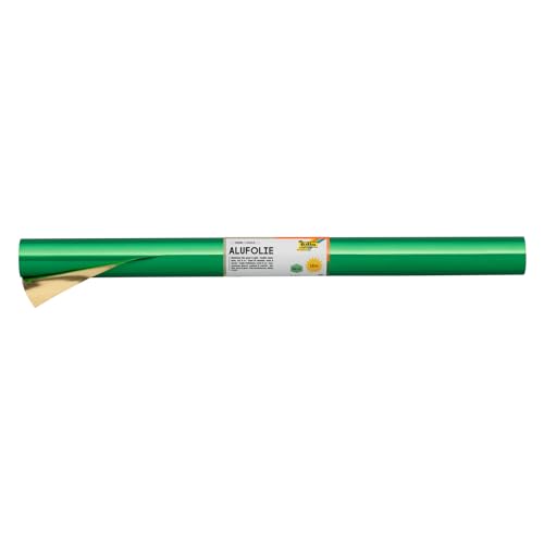folia R 15 - Alufolie auf Rolle, doppelseitig kaschiert, ca. 50 cm x 10 m, grün / gold - ideal zum Basteln und Verpacken von folia